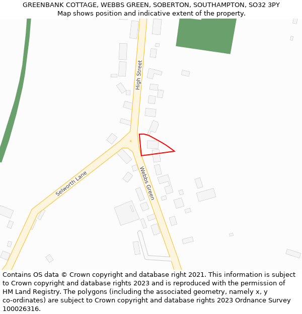 GREENBANK COTTAGE, WEBBS GREEN, SOBERTON, SOUTHAMPTON, SO32 3PY: Location map and indicative extent of plot