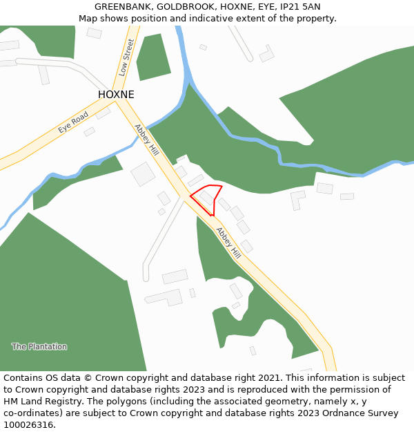 GREENBANK, GOLDBROOK, HOXNE, EYE, IP21 5AN: Location map and indicative extent of plot