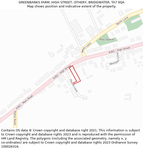 GREENBANKS FARM, HIGH STREET, OTHERY, BRIDGWATER, TA7 0QA: Location map and indicative extent of plot