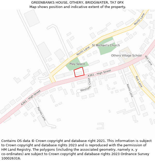 GREENBANKS HOUSE, OTHERY, BRIDGWATER, TA7 0PX: Location map and indicative extent of plot