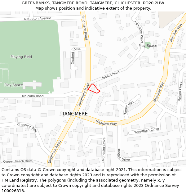 GREENBANKS, TANGMERE ROAD, TANGMERE, CHICHESTER, PO20 2HW: Location map and indicative extent of plot