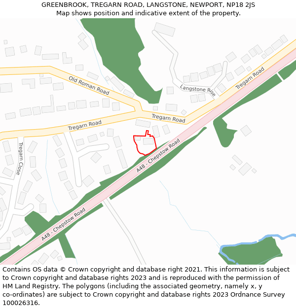 GREENBROOK, TREGARN ROAD, LANGSTONE, NEWPORT, NP18 2JS: Location map and indicative extent of plot