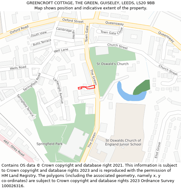 GREENCROFT COTTAGE, THE GREEN, GUISELEY, LEEDS, LS20 9BB: Location map and indicative extent of plot