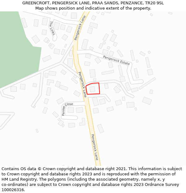 GREENCROFT, PENGERSICK LANE, PRAA SANDS, PENZANCE, TR20 9SL: Location map and indicative extent of plot