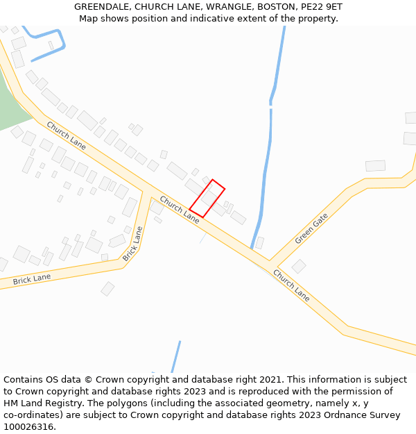 GREENDALE, CHURCH LANE, WRANGLE, BOSTON, PE22 9ET: Location map and indicative extent of plot