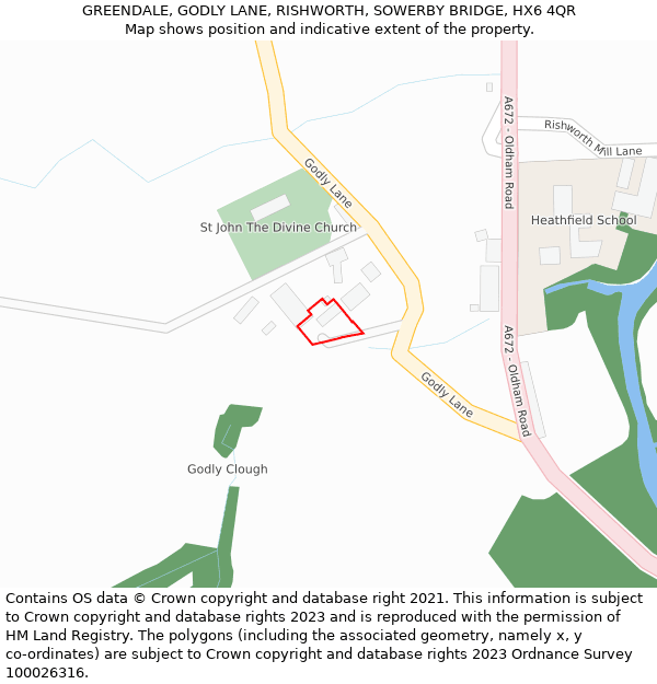 GREENDALE, GODLY LANE, RISHWORTH, SOWERBY BRIDGE, HX6 4QR: Location map and indicative extent of plot