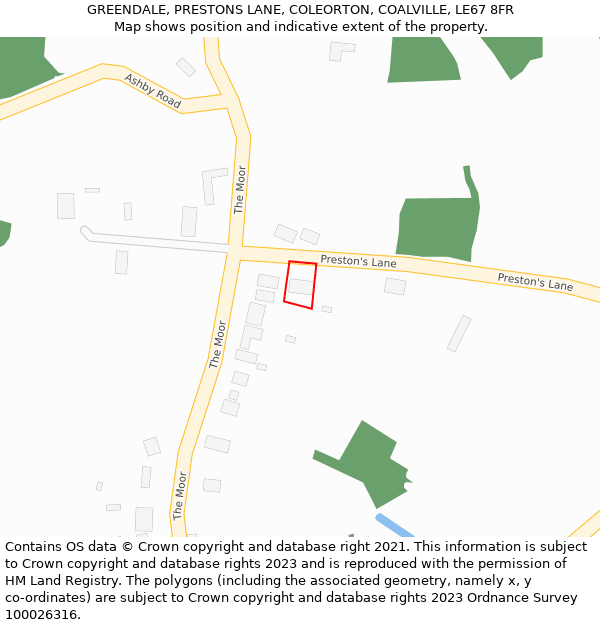 GREENDALE, PRESTONS LANE, COLEORTON, COALVILLE, LE67 8FR: Location map and indicative extent of plot