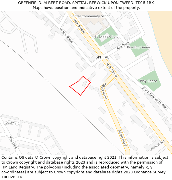 GREENFIELD, ALBERT ROAD, SPITTAL, BERWICK-UPON-TWEED, TD15 1RX: Location map and indicative extent of plot