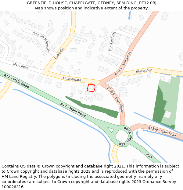 GREENFIELD HOUSE, CHAPELGATE, GEDNEY, SPALDING, PE12 0BJ: Location map and indicative extent of plot