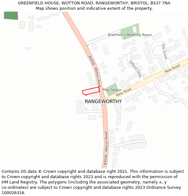 GREENFIELD HOUSE, WOTTON ROAD, RANGEWORTHY, BRISTOL, BS37 7NA: Location map and indicative extent of plot