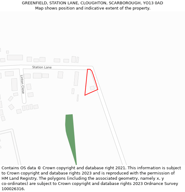 GREENFIELD, STATION LANE, CLOUGHTON, SCARBOROUGH, YO13 0AD: Location map and indicative extent of plot