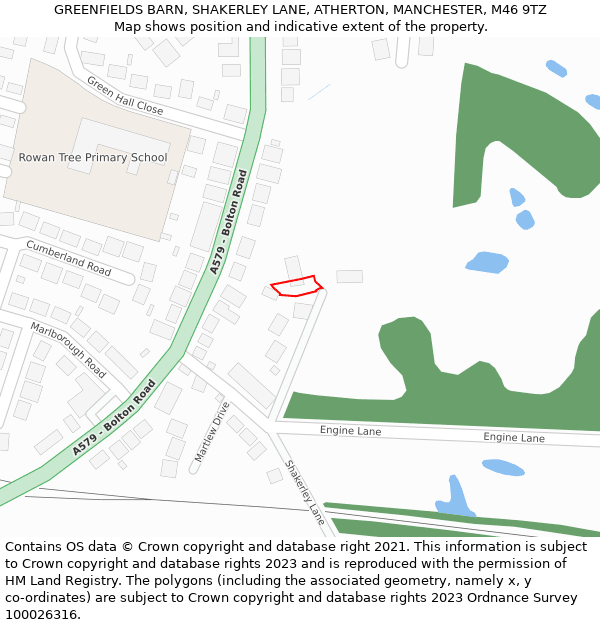 GREENFIELDS BARN, SHAKERLEY LANE, ATHERTON, MANCHESTER, M46 9TZ: Location map and indicative extent of plot