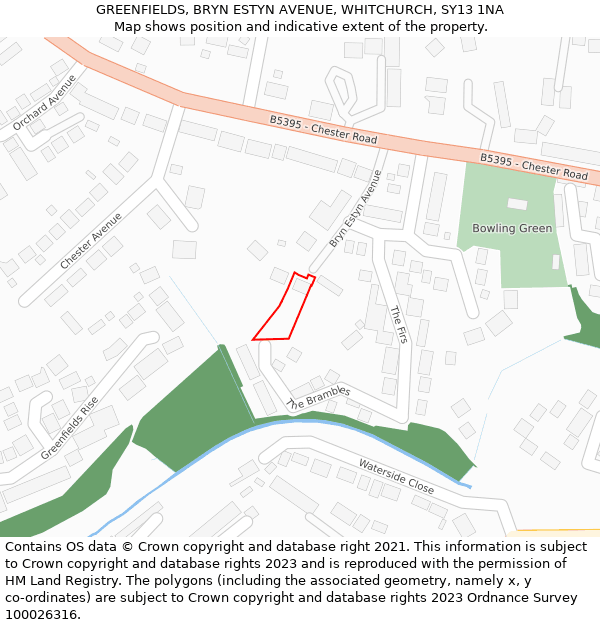 GREENFIELDS, BRYN ESTYN AVENUE, WHITCHURCH, SY13 1NA: Location map and indicative extent of plot