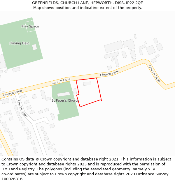 GREENFIELDS, CHURCH LANE, HEPWORTH, DISS, IP22 2QE: Location map and indicative extent of plot