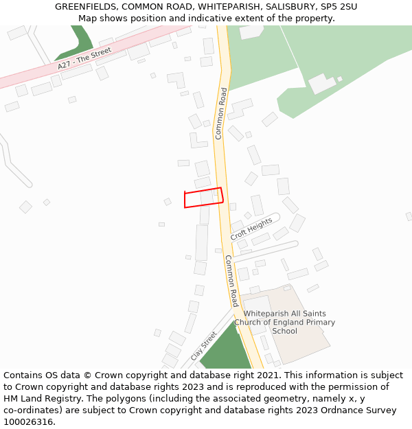 GREENFIELDS, COMMON ROAD, WHITEPARISH, SALISBURY, SP5 2SU: Location map and indicative extent of plot