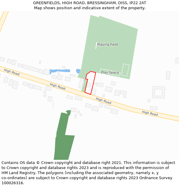 GREENFIELDS, HIGH ROAD, BRESSINGHAM, DISS, IP22 2AT: Location map and indicative extent of plot