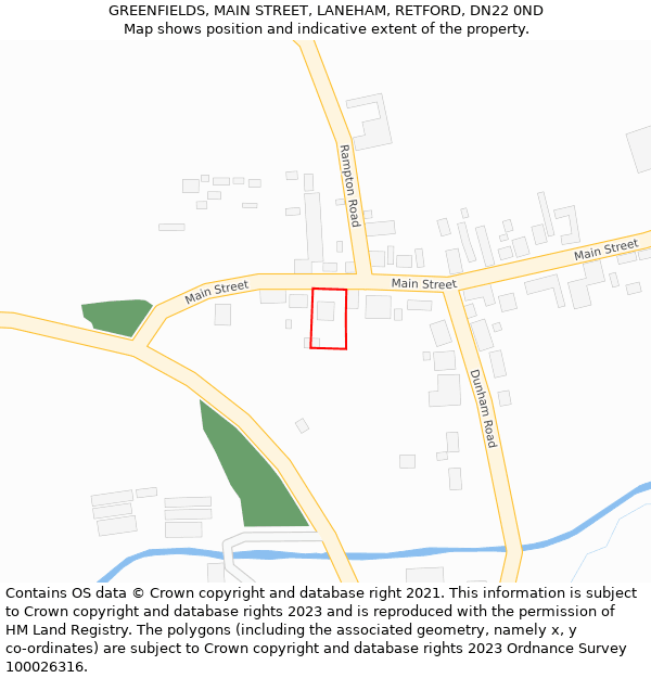 GREENFIELDS, MAIN STREET, LANEHAM, RETFORD, DN22 0ND: Location map and indicative extent of plot