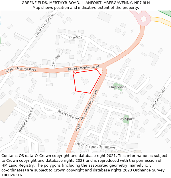 GREENFIELDS, MERTHYR ROAD, LLANFOIST, ABERGAVENNY, NP7 9LN: Location map and indicative extent of plot