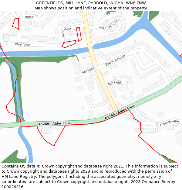 GREENFIELDS, MILL LANE, PARBOLD, WIGAN, WN8 7NW: Location map and indicative extent of plot