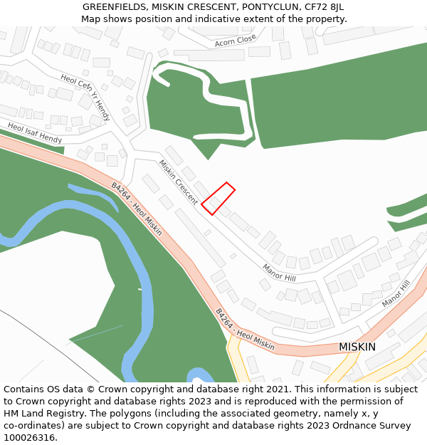 GREENFIELDS, MISKIN CRESCENT, PONTYCLUN, CF72 8JL: Location map and indicative extent of plot