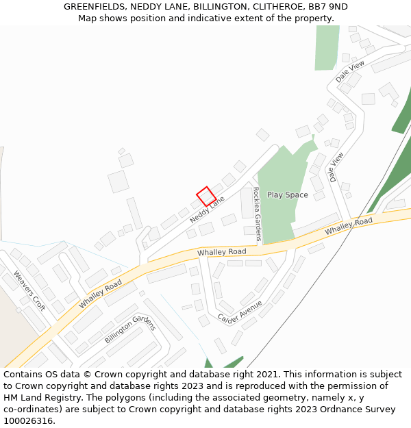 GREENFIELDS, NEDDY LANE, BILLINGTON, CLITHEROE, BB7 9ND: Location map and indicative extent of plot