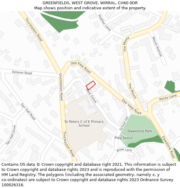 GREENFIELDS, WEST GROVE, WIRRAL, CH60 0DR: Location map and indicative extent of plot