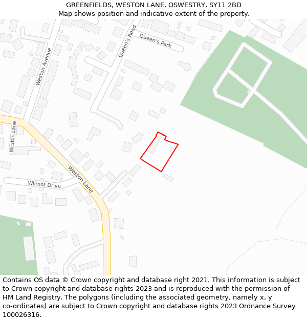 GREENFIELDS, WESTON LANE, OSWESTRY, SY11 2BD: Location map and indicative extent of plot