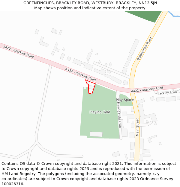 GREENFINCHES, BRACKLEY ROAD, WESTBURY, BRACKLEY, NN13 5JN: Location map and indicative extent of plot