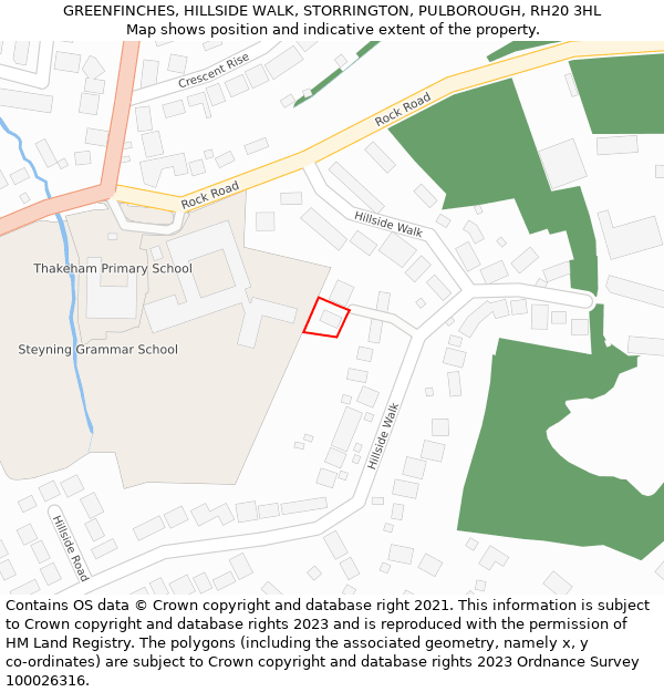 GREENFINCHES, HILLSIDE WALK, STORRINGTON, PULBOROUGH, RH20 3HL: Location map and indicative extent of plot