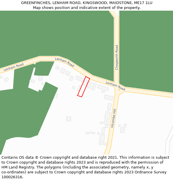 GREENFINCHES, LENHAM ROAD, KINGSWOOD, MAIDSTONE, ME17 1LU: Location map and indicative extent of plot