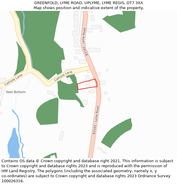 GREENFOLD, LYME ROAD, UPLYME, LYME REGIS, DT7 3XA: Location map and indicative extent of plot
