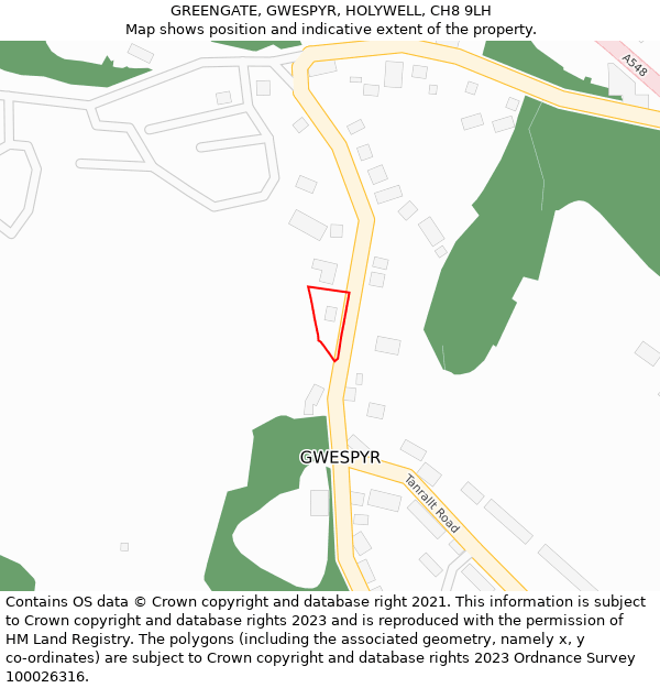 GREENGATE, GWESPYR, HOLYWELL, CH8 9LH: Location map and indicative extent of plot