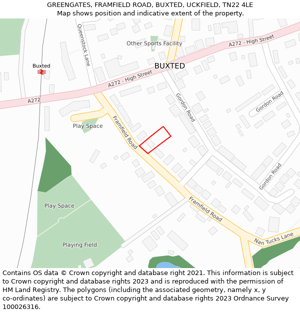 GREENGATES, FRAMFIELD ROAD, BUXTED, UCKFIELD, TN22 4LE: Location map and indicative extent of plot