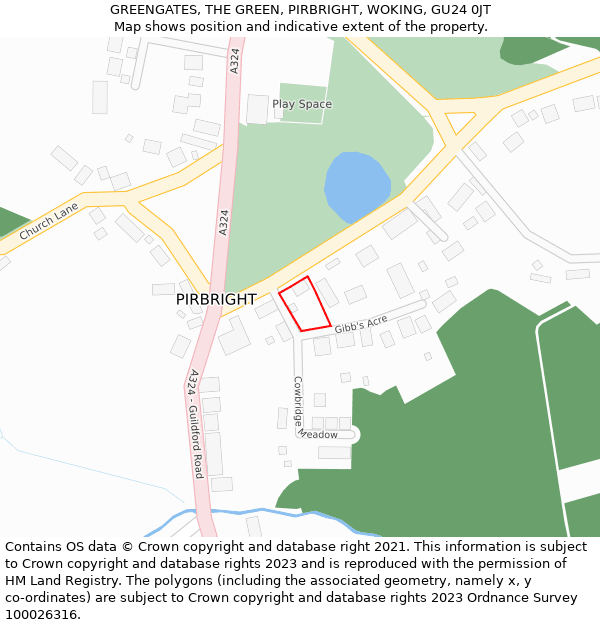 GREENGATES, THE GREEN, PIRBRIGHT, WOKING, GU24 0JT: Location map and indicative extent of plot