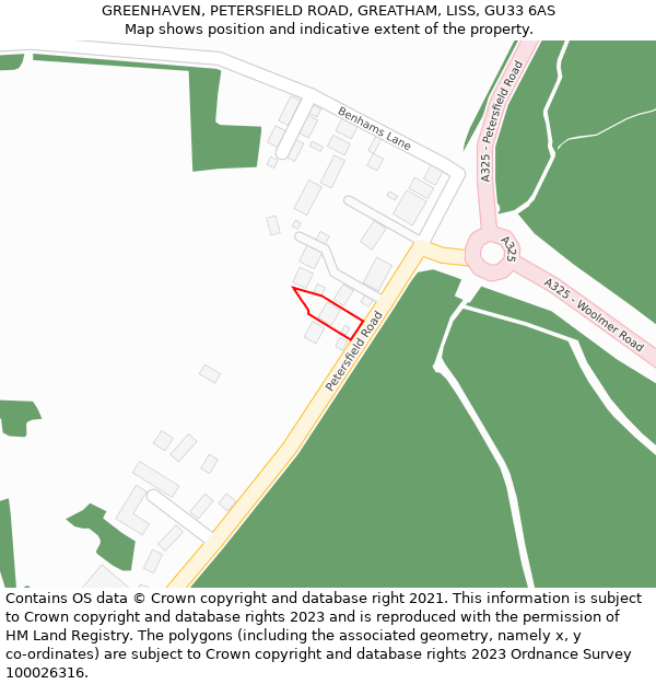 GREENHAVEN, PETERSFIELD ROAD, GREATHAM, LISS, GU33 6AS: Location map and indicative extent of plot