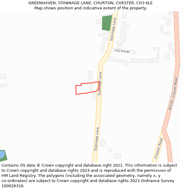 GREENHAVEN, STANNAGE LANE, CHURTON, CHESTER, CH3 6LE: Location map and indicative extent of plot