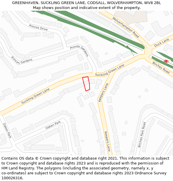 GREENHAVEN, SUCKLING GREEN LANE, CODSALL, WOLVERHAMPTON, WV8 2BL: Location map and indicative extent of plot