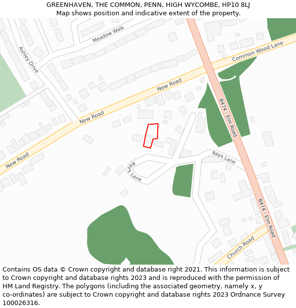 GREENHAVEN, THE COMMON, PENN, HIGH WYCOMBE, HP10 8LJ: Location map and indicative extent of plot