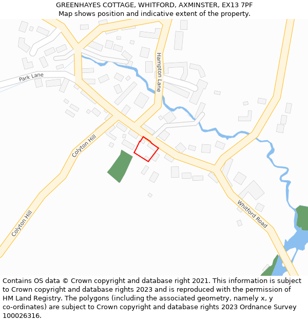 GREENHAYES COTTAGE, WHITFORD, AXMINSTER, EX13 7PF: Location map and indicative extent of plot