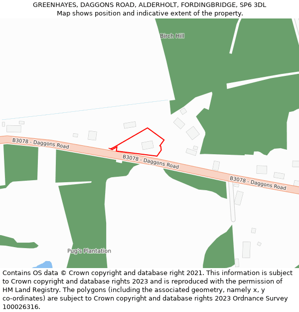 GREENHAYES, DAGGONS ROAD, ALDERHOLT, FORDINGBRIDGE, SP6 3DL: Location map and indicative extent of plot