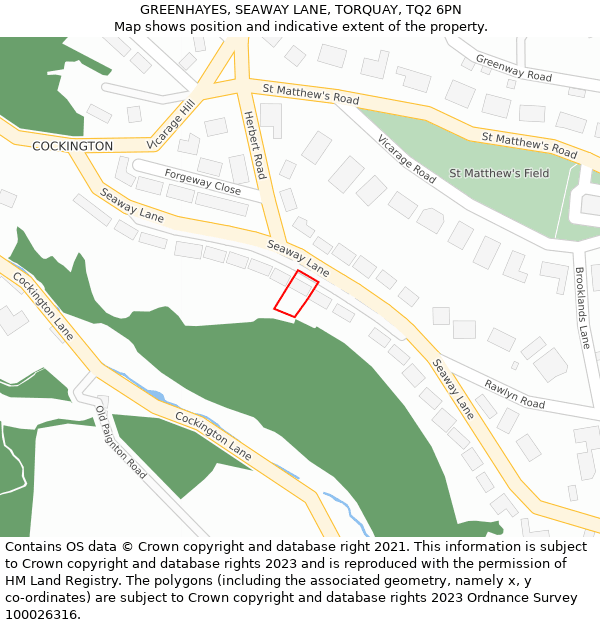 GREENHAYES, SEAWAY LANE, TORQUAY, TQ2 6PN: Location map and indicative extent of plot