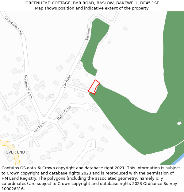 GREENHEAD COTTAGE, BAR ROAD, BASLOW, BAKEWELL, DE45 1SF: Location map and indicative extent of plot