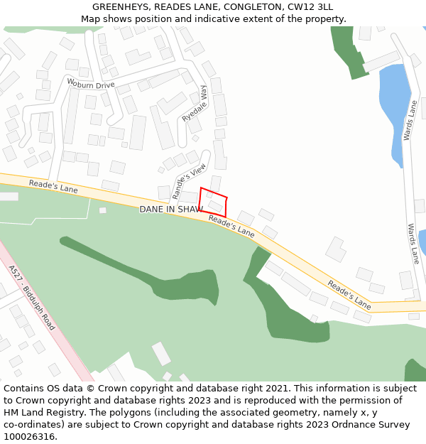 GREENHEYS, READES LANE, CONGLETON, CW12 3LL: Location map and indicative extent of plot