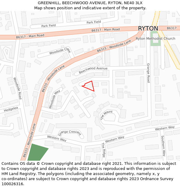 GREENHILL, BEECHWOOD AVENUE, RYTON, NE40 3LX: Location map and indicative extent of plot