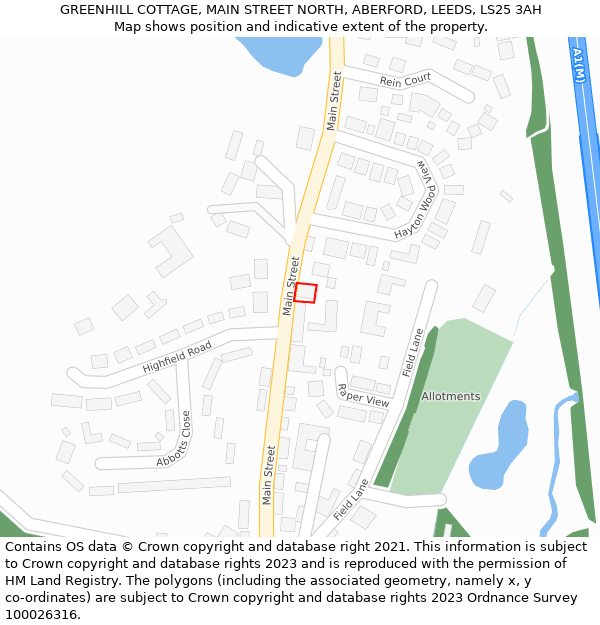 GREENHILL COTTAGE, MAIN STREET NORTH, ABERFORD, LEEDS, LS25 3AH: Location map and indicative extent of plot
