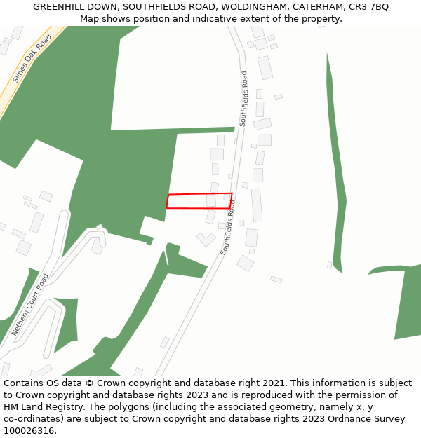 GREENHILL DOWN, SOUTHFIELDS ROAD, WOLDINGHAM, CATERHAM, CR3 7BQ: Location map and indicative extent of plot