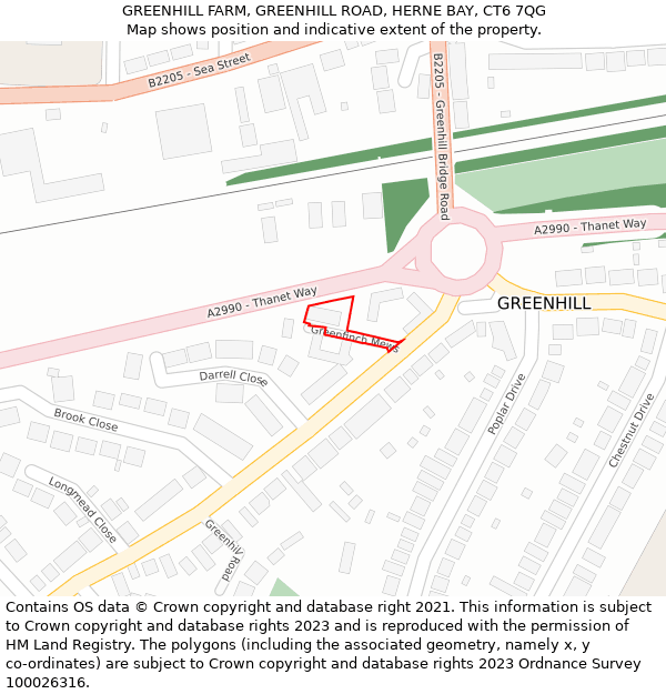 GREENHILL FARM, GREENHILL ROAD, HERNE BAY, CT6 7QG: Location map and indicative extent of plot