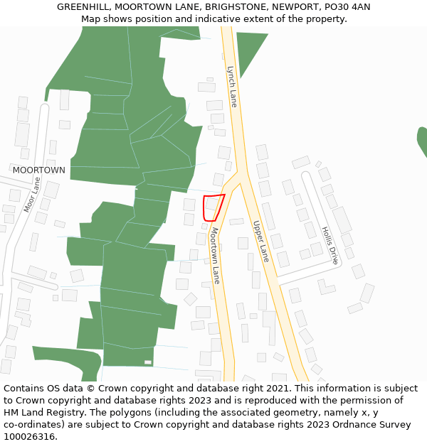 GREENHILL, MOORTOWN LANE, BRIGHSTONE, NEWPORT, PO30 4AN: Location map and indicative extent of plot