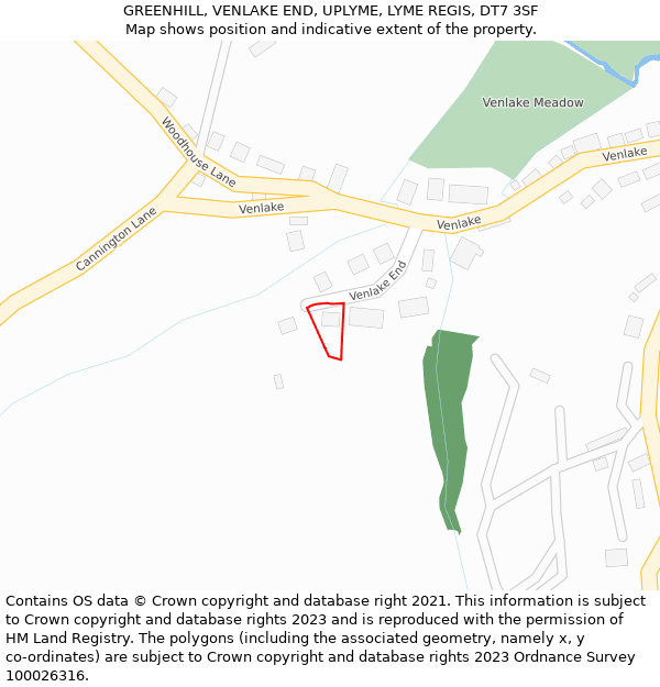 GREENHILL, VENLAKE END, UPLYME, LYME REGIS, DT7 3SF: Location map and indicative extent of plot