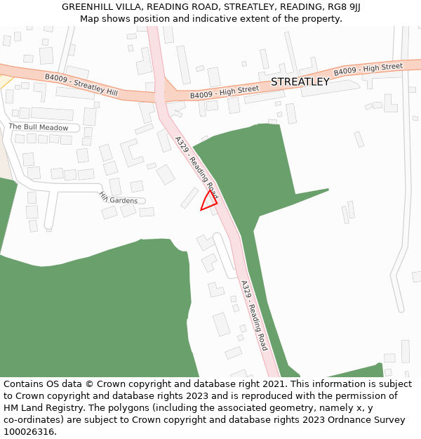 GREENHILL VILLA, READING ROAD, STREATLEY, READING, RG8 9JJ: Location map and indicative extent of plot